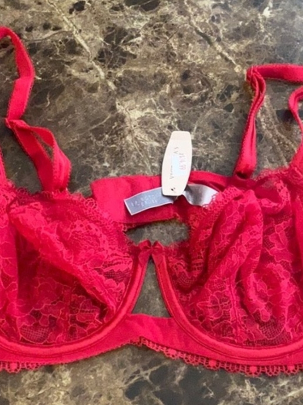 Victoria's Secret Red Lace Underwire Bra with Cutout Detail